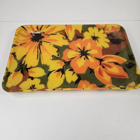 Flower Power 1960’s Fiberglass Serving Trays Quaker Fashion Fair Trinket Tray - Picture 2 of 7